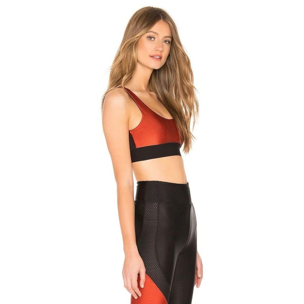 Koral Orange Satin Mesh Colorblock Scoop Neck Workout Athletic Sports Bra Sz XS